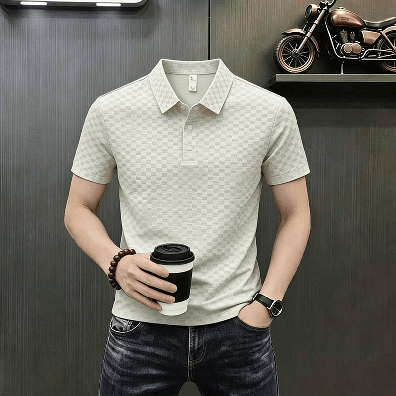 Fashionable Printed Plaid Short-Sleeved T-Shirt for Men, New Summer Style, Business Casual, Cool-Feeling Lapel Polo Shirt, Trendy
