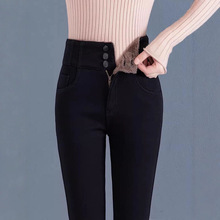 高腰丝绒牛仔裤欧洲商品修身舒服2025秋冬新款女裤加粗小腿休闲