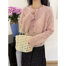 韩系高级感镂空马海毛针织开衫早春季2026新款洋气显瘦减龄毛衣