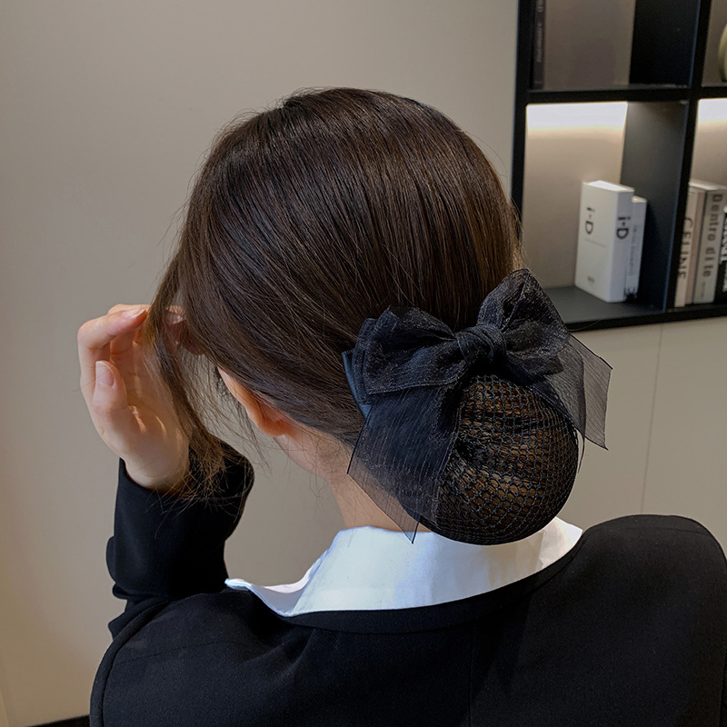 Bank Professional Female Hair Clip Nurse Hair Net Bag Work Hair Net Korean Silk Yarn Elegant Bow Hair Accessories