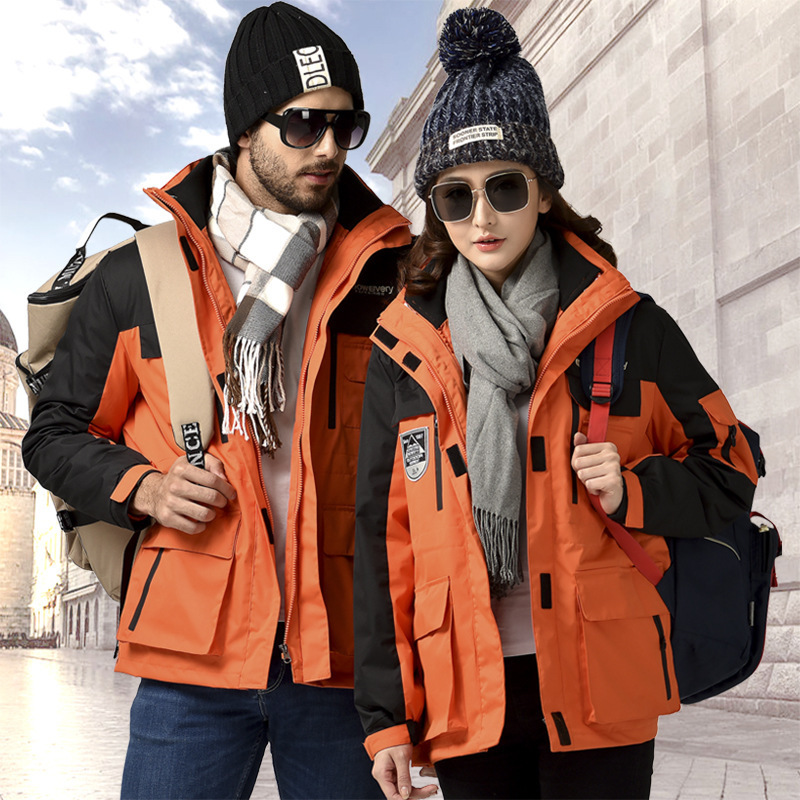 Autumn and winter jacket men's couple down cotton liner three-in-one outdoor ski suit thickened fleece women's coat Autumn and winter jacket men's couple down cotton liner three-in-one outdoor ski suit thickened fleece women's coat