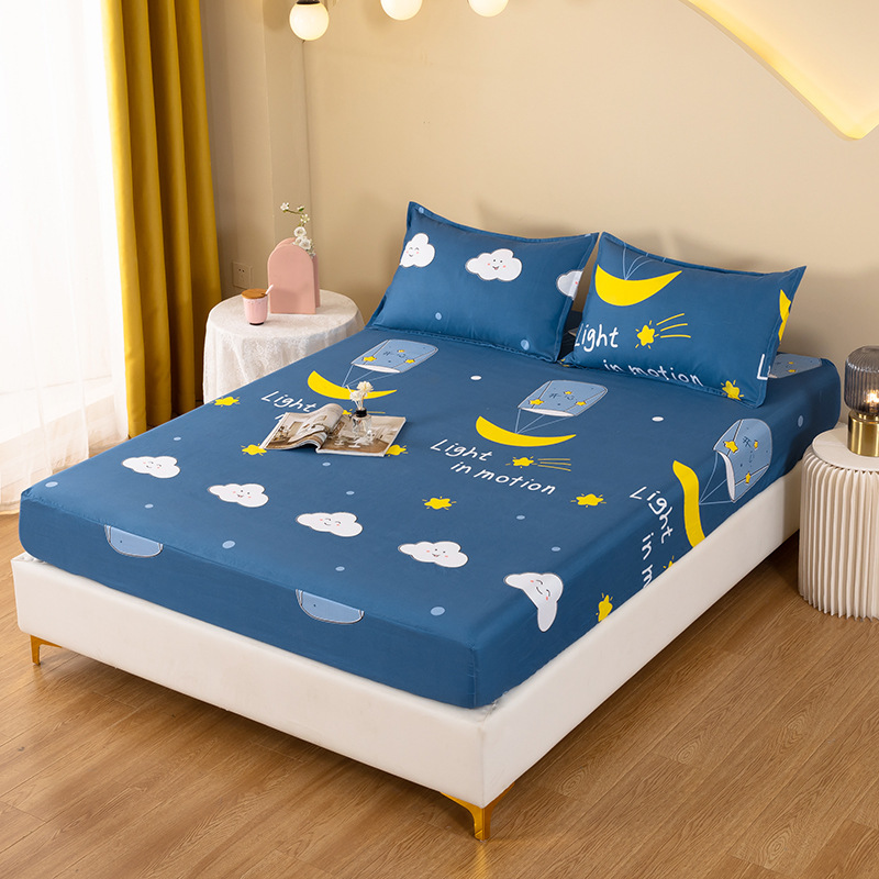 Sombrilla de cama impresa en color puro Juego de cama doble de una pieza Funda protectora de sábana cepillada Juego de cama de tres piezas