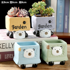 Factory Direct Sale Ceramic succulent planter, cartoon-style hand-painted mini desktop flower pot for succulent plants