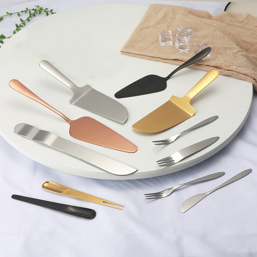 Daoqi stainless steel cake knife and fork set dessert fruit fork multifunctional cheese pizza cake spatula wholesale