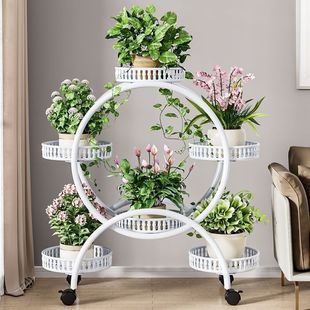 Multi-layer Flower Shelf for Living Room Floor-standing Indoor Green Flower Pot Rack Balcony Push-pull Mobile Wheeled Iron Flower Pot Rack