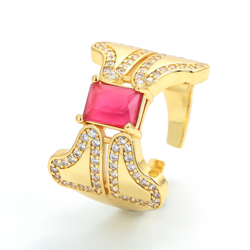 Korean Color Copper Micro-set Zircon Ring Opening Adjustable Wide-faced Ring display picture 1