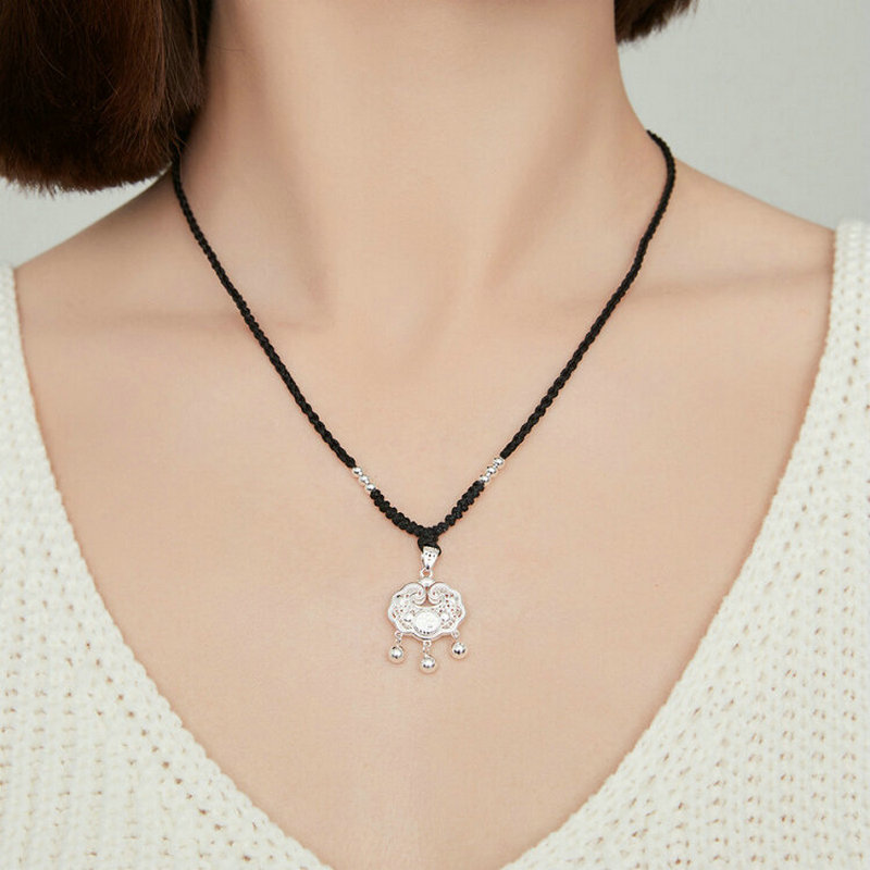 万世情999足银平安锁项链女轻奢小众锁骨链长命锁吊坠送女友礼物