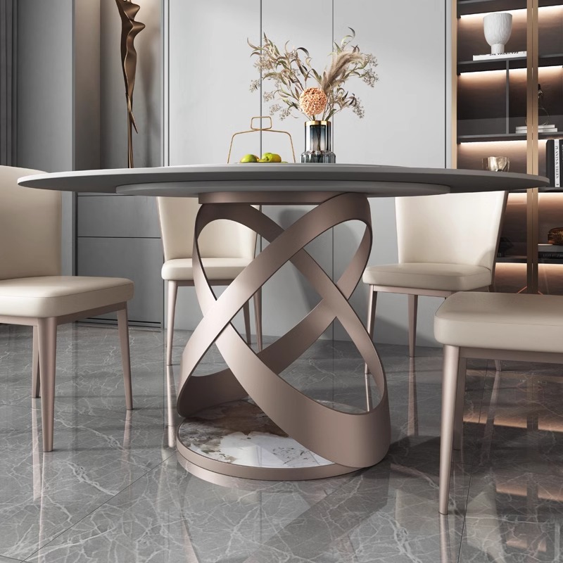 Mesa de comedor redonda de la placa brillante de la roca con la Mesa Redonda de la mesa redonda de la Mesa ligera moderna de lujo simple hogar apartamento grande y pequeño y combinación de la silla