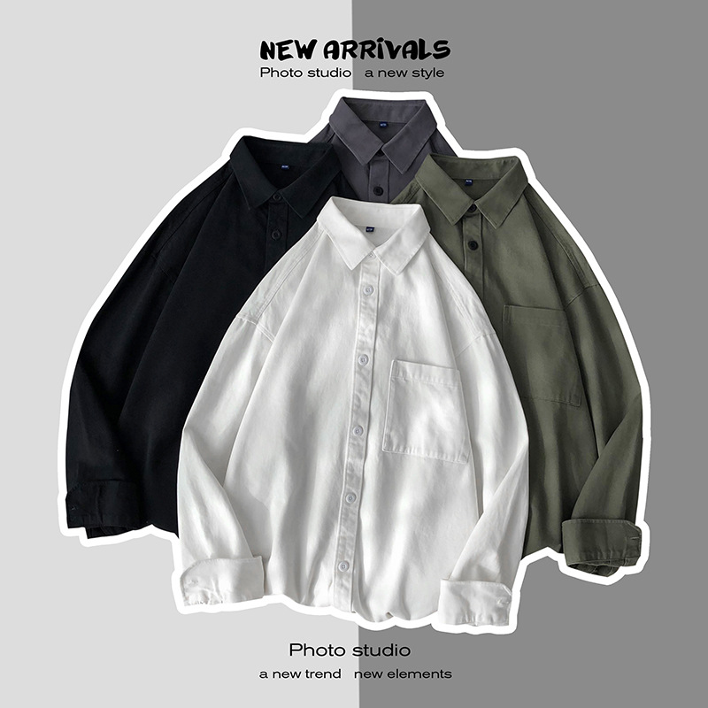 Spring and Summer New Long-sleeved Shirt Men's Hong Kong Style Ins Fashionable Loose Casual Jacket Handsome Shirt for Teenagers