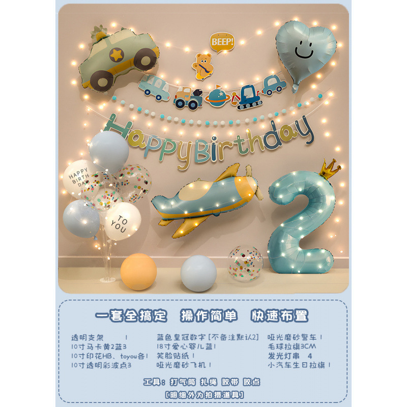 男の子の赤ちゃんの2歳の誕生日ハッピーな雰囲気の子供のパーティー風船背景壁装飾シーンレイアウト3|undefined