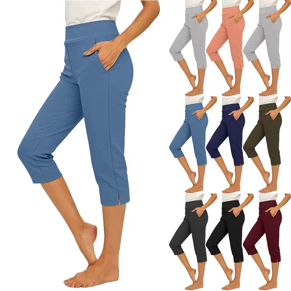 European and American Cross-Border New Style Women's Solid Color Stretchy Comfortable Fitness Pants Yoga Capris Work Pants Casual Pants