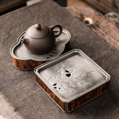 Wholesale Old Tin Teapot with Eight Directions Water Storage Tea Tray Cover Bowl Dry Brew Table Ancient Fence Xiangfei Bamboo Old Tin Teapot for Dry Brew Tea Tasting