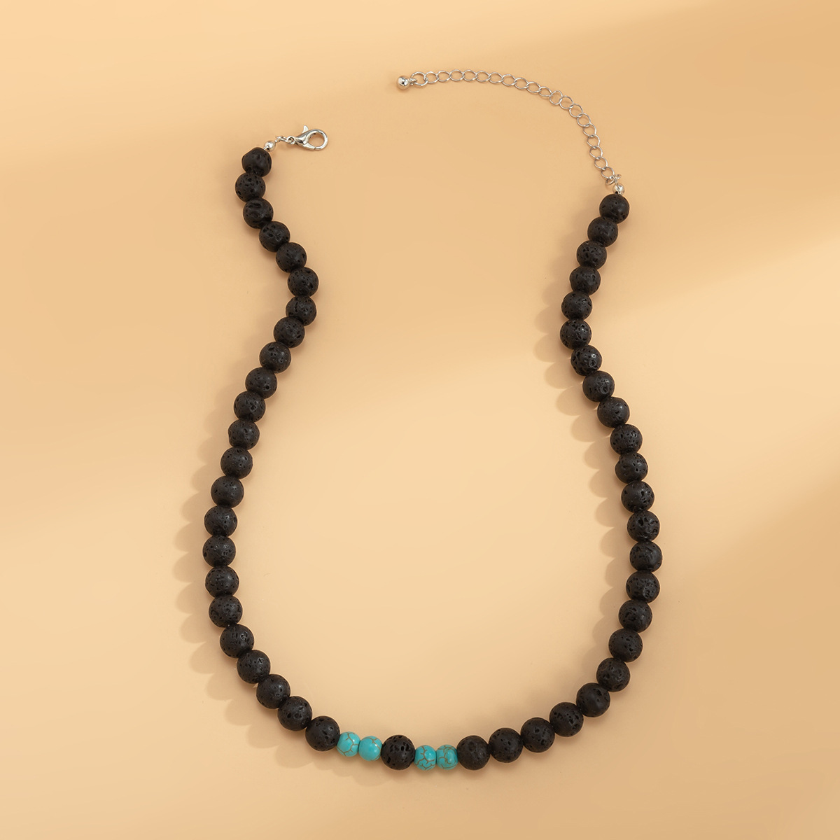 1 Piece Hip-hop Color Block Turquoise Volcanic Rock Beaded Men's Necklace display picture 4