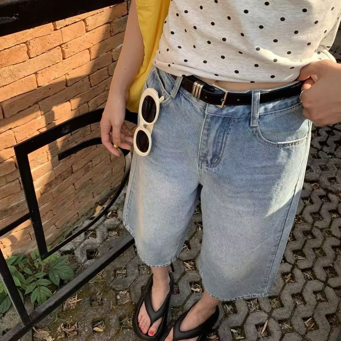 Washed Vintage Blue Jeans Unisex Niche Straight Vibe Cropped Wide-Leg Loose Pants