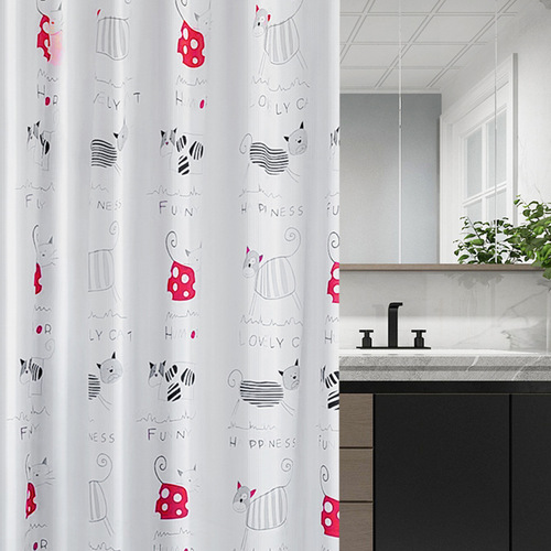 Waterproof Shower Curtain Shower Curtain Bathroom Partition Curtain Hotel Dormitory Cartoon Kitten PEVA Bathroom Curtain Wholesale
