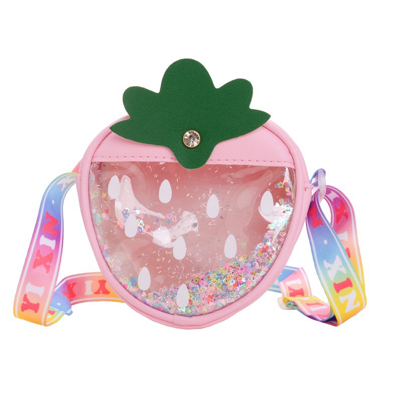 Nuevo bolso de lentejuelas para niños lindo pequeño bolso de hombro para niños y niñas de fresa mini monedero transparente para niños