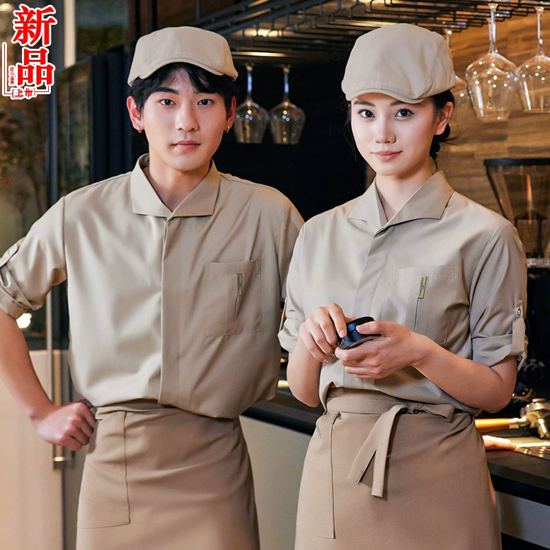 Западный обеденный официант рабочая одежда рубашка с логотипом Летний горячий горшок барбекю ресторан кофе чай с короткими рукавами