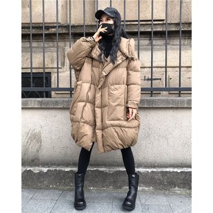 European 2022 Winter New Large Lapel All-match Design Fashion Hooded Slant Placket Zipper Thickened Down Jacket Trendy