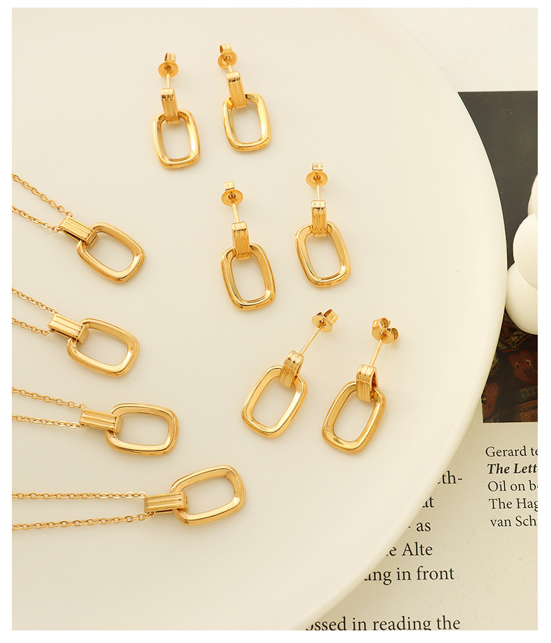 ins jewelry retro oval pendant titanium steel 18k geometric hollow necklace earrings