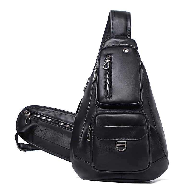 Túi đeo chéo nam da bò thật 24×13×39 cm , chống trộm — Màu đen