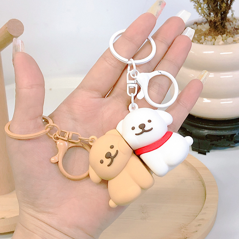 Línea cachorro pareja llavero magnético dibujos animados lindo regalo del día de San Valentín bolso de novia colgante llavero