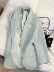 薄荷绿高级感小西装女士2025春秋新款设计感宽松休闲气质西服外套