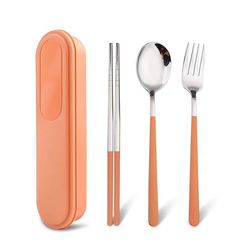 304ステンレス携帯食器三点セット学生屋外食器セット引き出し箱プレゼントスプーンフォーク箸|undefined