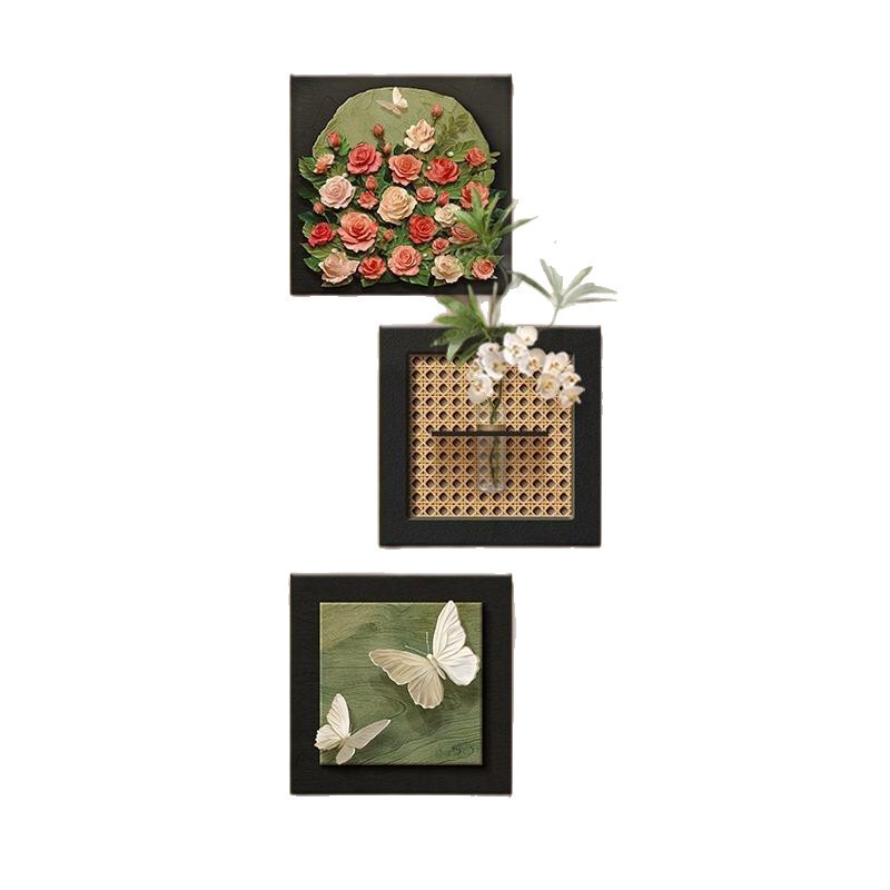 中古风玫瑰入户玄关装饰画水培绿植客厅挂画法式复古走廊过道壁画|undefined