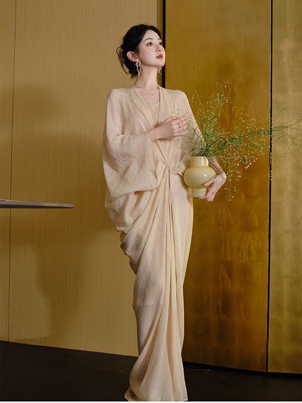 New Chinese Style Three-Dimensional Cut, Cool Asymmetrical Design, Niche Chinese Style Vintage Greek Dress, Zen Long Skirt