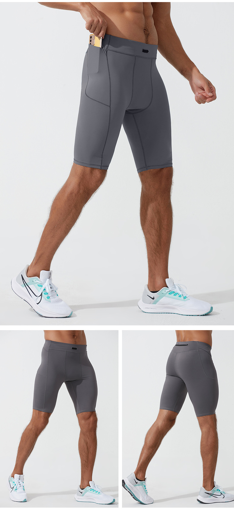 Summer men's high elastic compression leggings, quick drying training capris, running fitness shorts_voghion.com