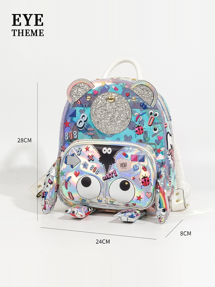 Mochila de hombro transparente gelatina bolsa de moda impresión especial oso viaje bolsas escolares diseño nicho # 2662