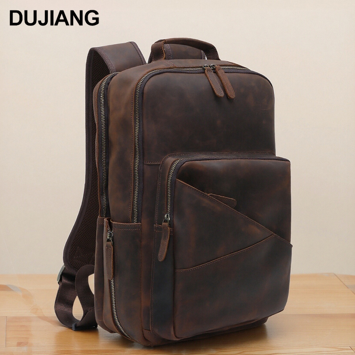 Crazy Horse Leather Backpack New Style Simple Multifunctional Backpack Large Capacity Commuting Bag Casual Travel School Bag