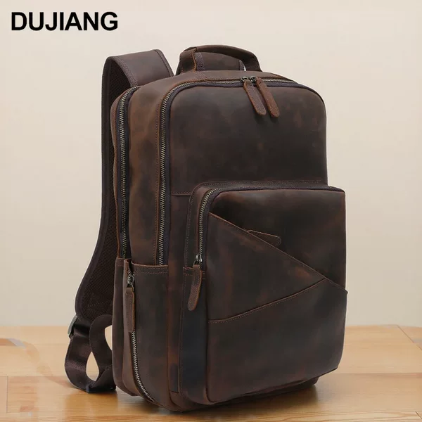 Crazy Horse Leather Backpack New Style Simple Multifunctional Backpack Large Capacity Commuting Bag Casual Travel School Bag