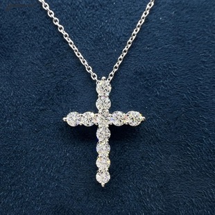 Lab Grown Diamond Cvd/Hpht Necklace Pt950 Platinum Cross Pendant 18K White Gold Necklace