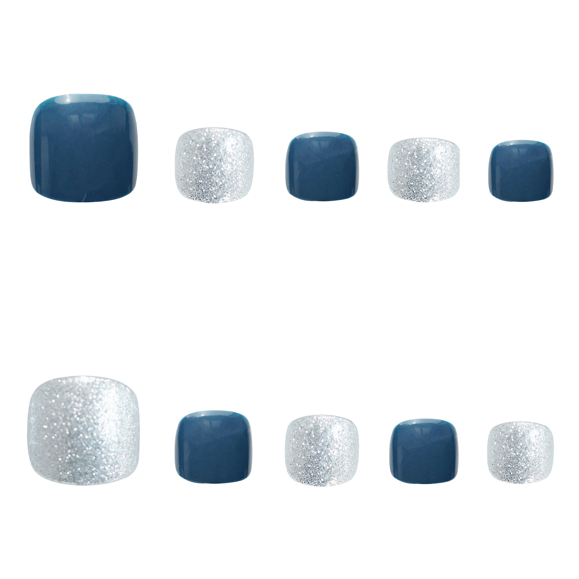 J-119 agujero azul plata salto dedo del pie de uñas transfronterizo azul falso desgaste de uñas pegatina de uñas producto terminado 24 piezas de uñas al por mayor