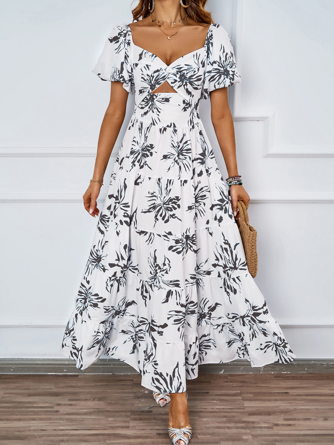 455g Weight Maxi Long Dress Dress Length Type Short Sleeve Sleeve Length Swing Dress Dresses Type Puff Sleeve Sleeve Type Polyester Fabric Type High Waist Waist Line Holiday, Daily Occasion Off Shoulder Neckline Regular Fit Fit Type Color Block, Painted Flower Pattern Summer Season Women's Gender Printing Design Elegant, Streetwear Style Wholesale Women's Elegant Streetwear Printing Color Block Painted Flower Holiday Daily Off Shoulder Short Sleeve Swing Dress 15