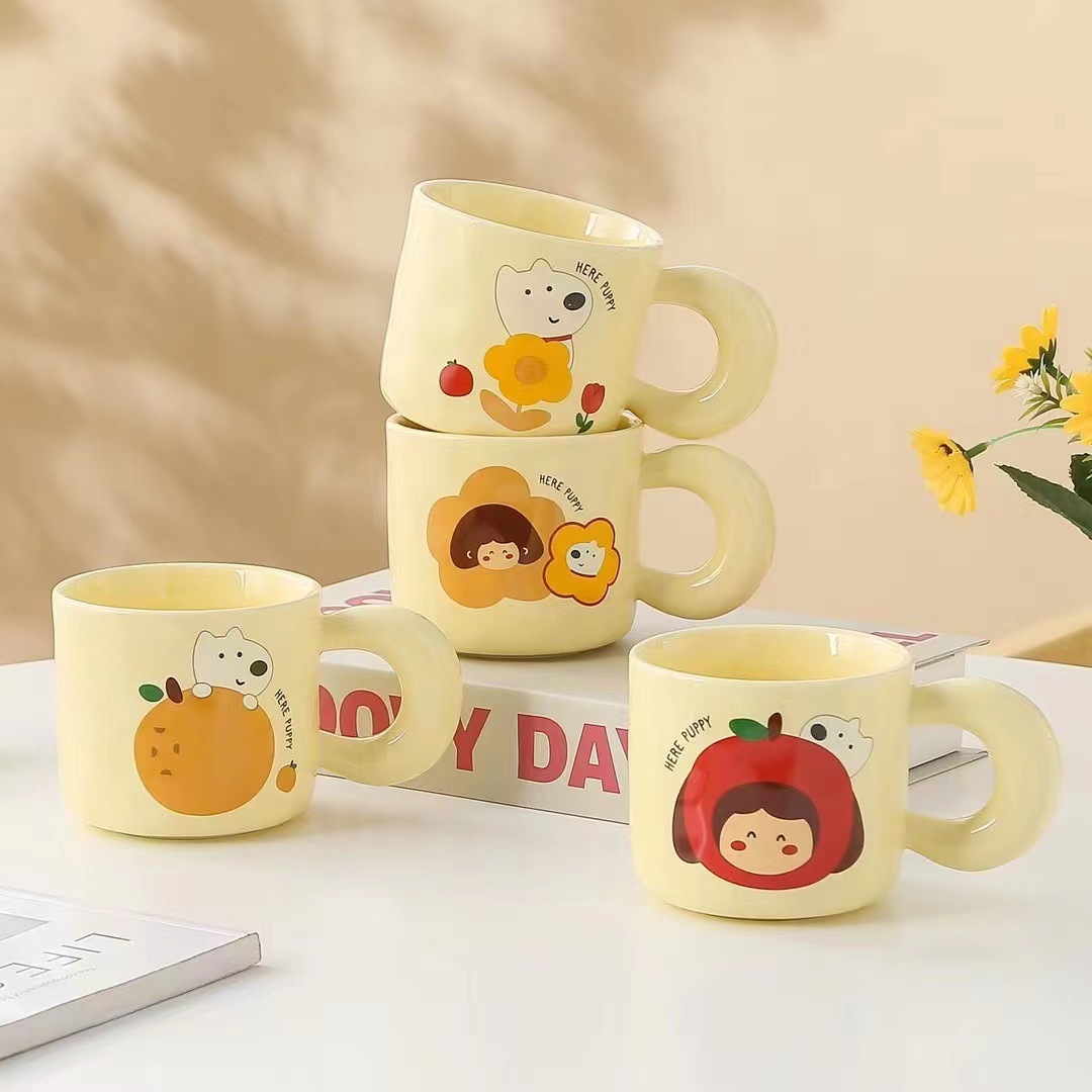 New cartoon puppy ceramic cup with high aesthetic appeal, suitable for both men and women, coffee cup, wedding celebration souvenir, logo printed mug