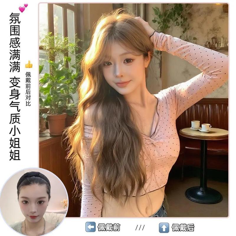 【免戴发网甜心芭比】新升级免戴发网亚麻棕长卷发假发自然全头套|undefined