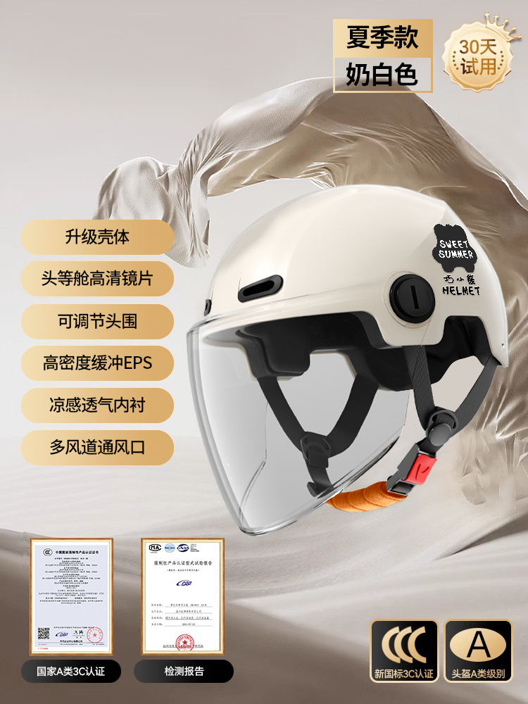 Auto Parts and Accessories, Motuoche Sunscreen Half Helmet - new-national-standard-a-class-3c-milk-white-hd-long-lens