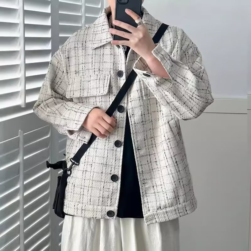小香風コート男子春と秋のファッションブランドのゆるい服韓国版の大きいサイズのゆるい毛はアメリカ式ジャケットのメンズです。|undefined