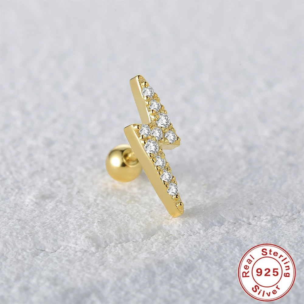 Piercing with zircon, cute small earrings, silver 925 sample