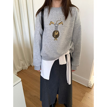 韩系hippop狮子印花加绒卫衣宽松落肩慵懒风上衣休闲百搭套头衫ZH