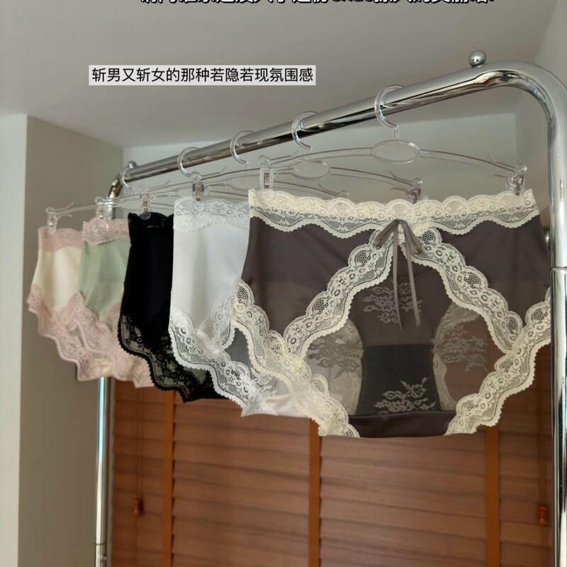 French-Style Pure Desire Satin Lace Mesh Panties, Sexy Hollow-Out Design, Comfortable and Breathable, Hip-Lifting, Gift Box Set, Women's Briefs