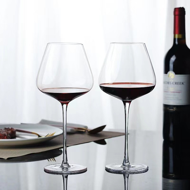 Taza hecha a mano de cristal integral, taza de vino rojo, taza de alto pie, taza de vino rojo de gran vientre especial para bodegas