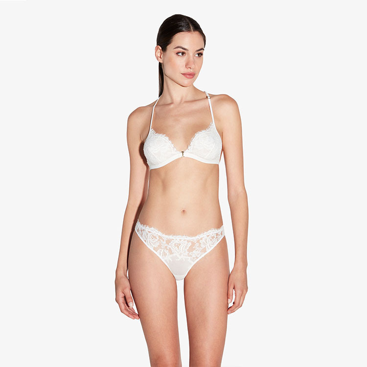 French underwear European and American ultra-thin lace breathable triangle BRA suit big chest small BRA