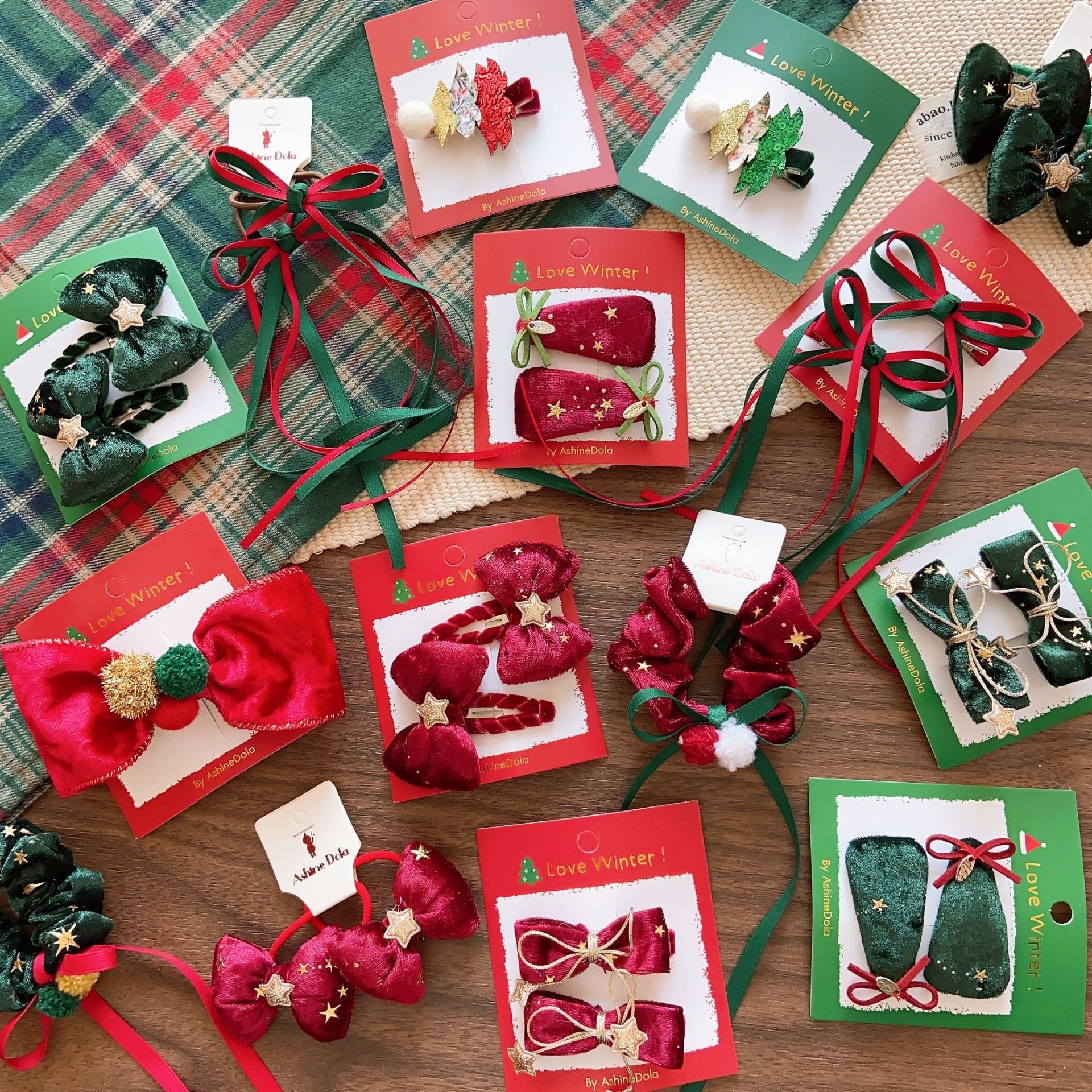 Christmas gift children's Christmas red and green bow hairpin parent child style glitter Christmas tree duckbill hairpin hair ring_voghion.com