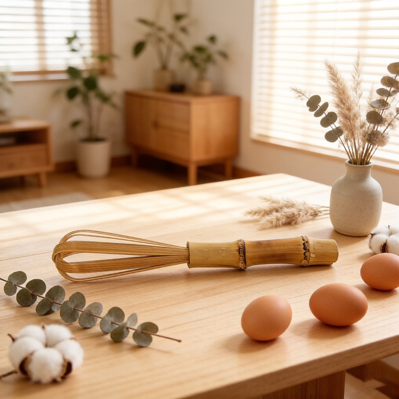 Manual Egg Beater with Bamboo Handle, Household Kitchen Cream Whipping and Egg White Separator Mixer Manual Egg Beater with Bamboo Handle, Household Kitchen Cream Whipping and Egg White Separator Mixer