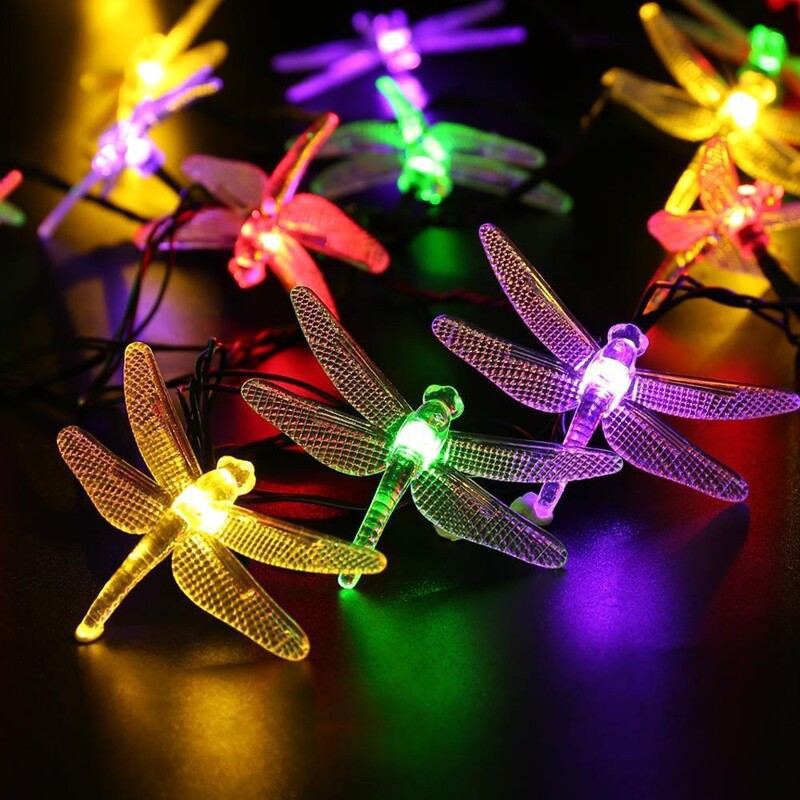 Cross-Border LED solar Dragonfly string lights outdoor garden lawn string lights Christmas holiday atmosphere decorative small colored lights
