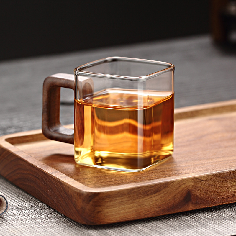 Taza cuadrada doméstica de alto silicio de silicio de vidrio de nuez cuadrangular taza de té de alta temperatura taza de una sola capa