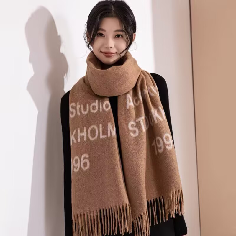 Imitation Cashmere Scarf for Men and Women, Autumn and Winter, High-End Korean Style, Versatile, Thickened, Warm Neck Scarf, Shawl, Outerwear, New Letter Design